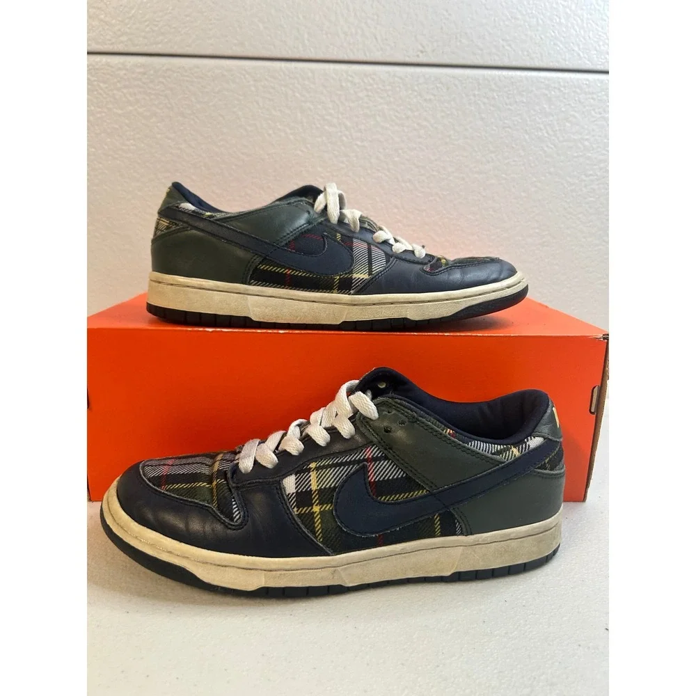 RARE 2003 Nike Dunk Low Plaid Tartan Navy Green 6Y #2368